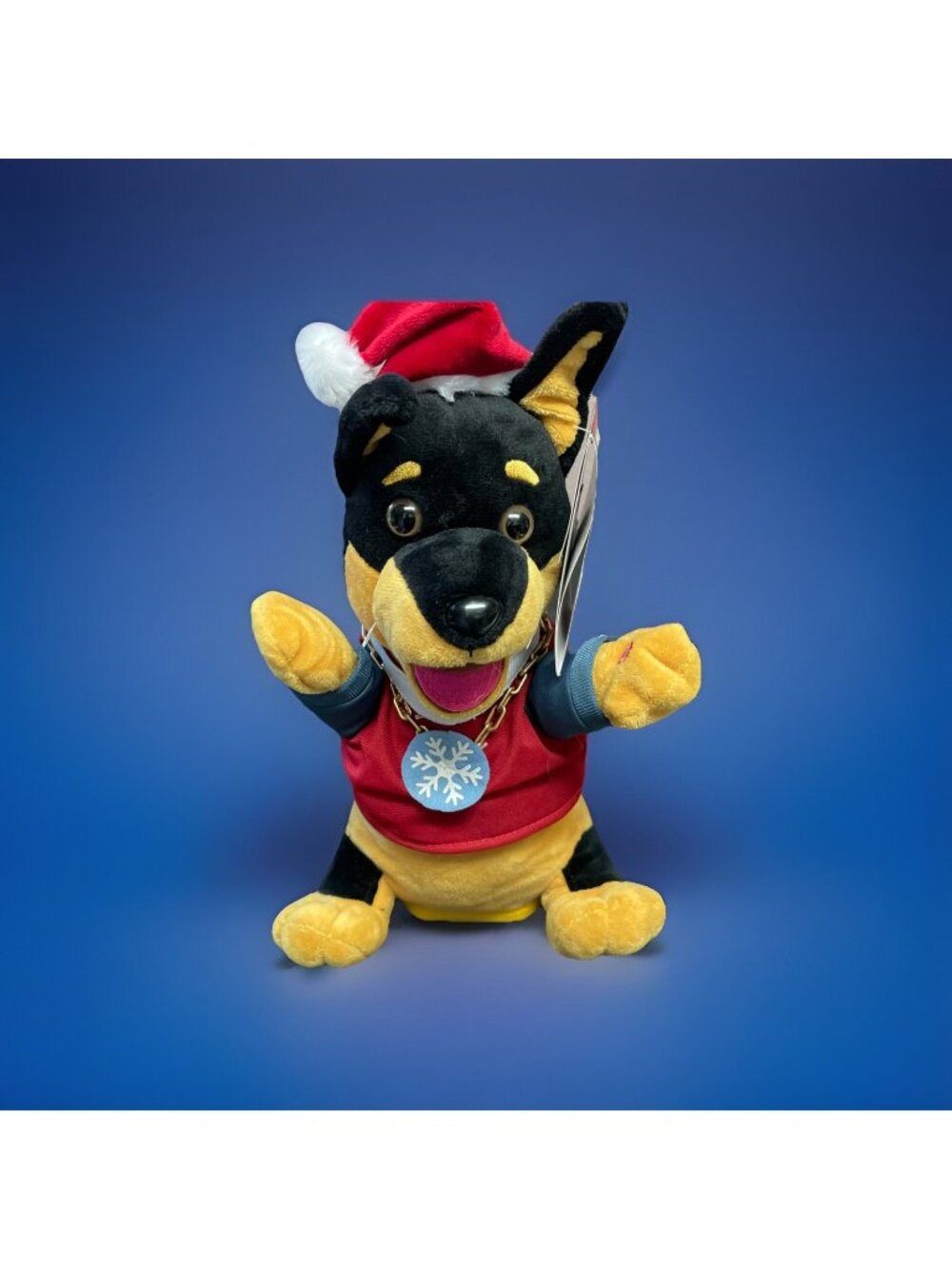 Retired Gemmy Animated Hip-Hop Doberman Dog in Santa Suit Musical Plush Works